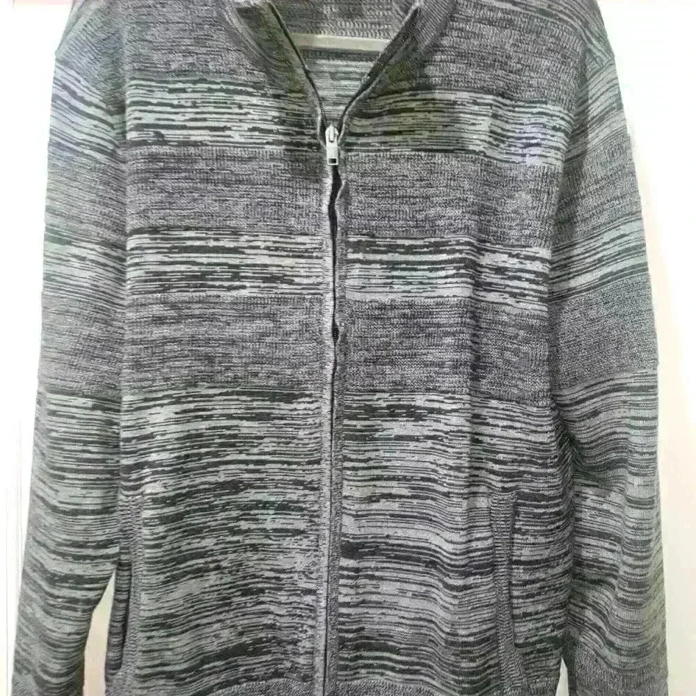 Alfani Men's Full Zip Cardigan Sweater Black and Gray with Pockets Size XL